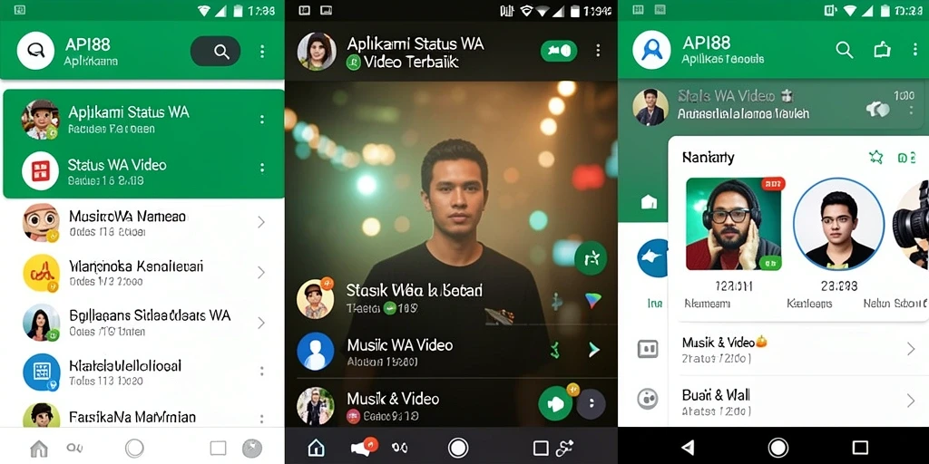 Tampilan antarmuka API88 untuk mengunduh dan membagikan video status.