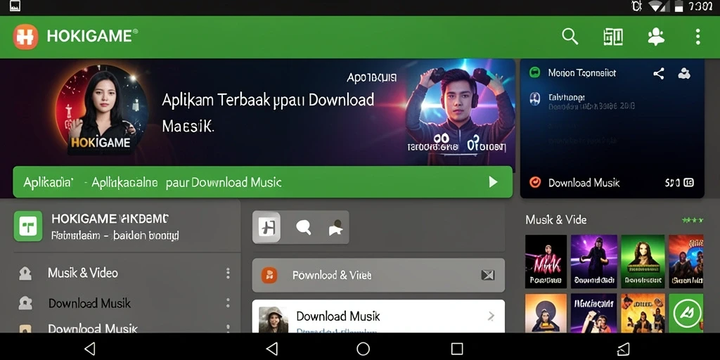 Antarmuka HOKIGAME untuk Download Musik yang sederhana dan menarik.