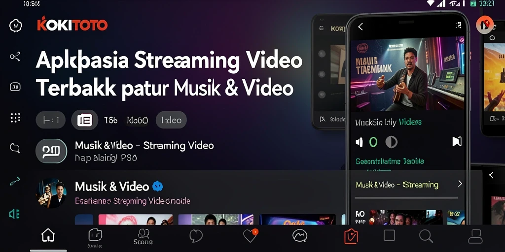 Tampilan antarmuka KOKITOTO dengan konten musik dan video terbaru.