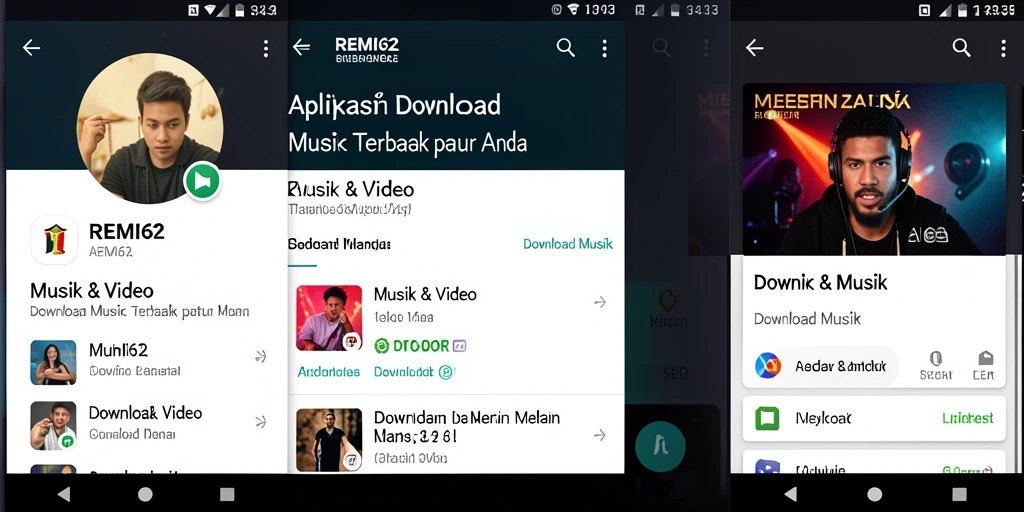 Antarmuka aplikasi Download Musik REMI62 yang menarik dan mudah digunakan.